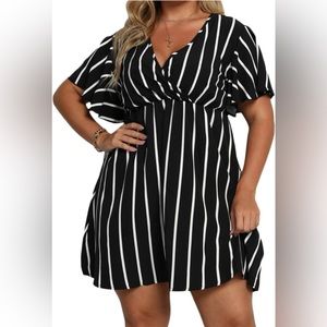 Plus Size Casual Dress Women's V Neck A-Line Knee Length Wrap Dress Swing